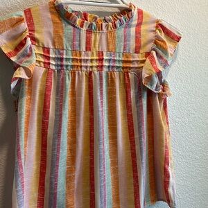 Colorful Striped Ruffle Sleeve Top